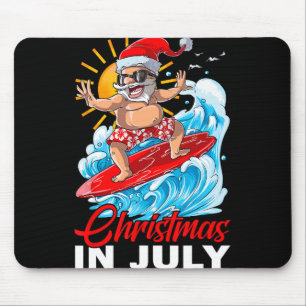 Alfombrilla De Ratón Navidad Divertida En Julio Santa Surfista Playa De