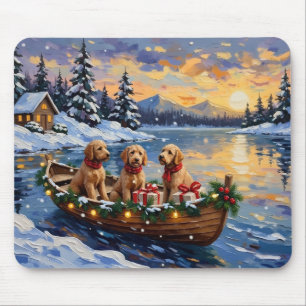 Alfombrilla De Ratón Navidad en Barco con Goldendoodle