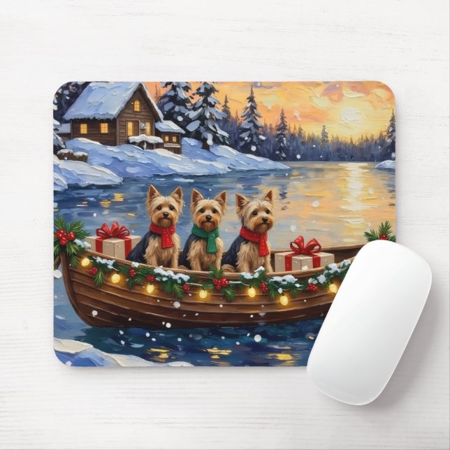 Alfombrilla De Ratón Navidad en Barco con Yorkipoo (Con ratón)