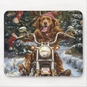 Alfombrilla De Ratón Navidad en Nueva Escocia con Perro Montando Motoci