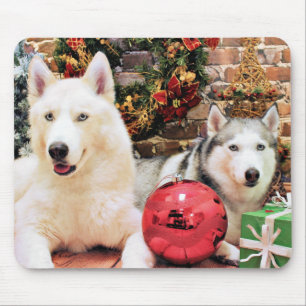 Alfombrilla De Ratón Navidad - huskyes siberianos - Bailey y Katya