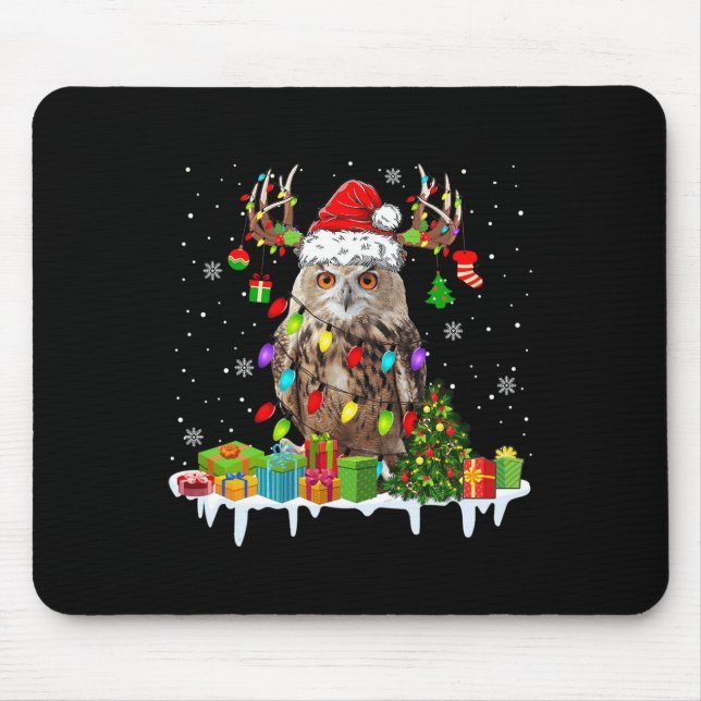 Alfombrilla De Ratón Navidad Owl Cute Navidades enciende reno Santa (Frente)