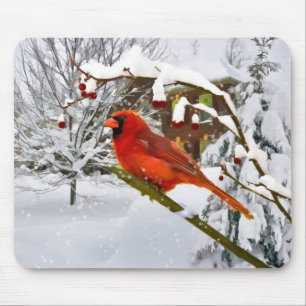 Alfombrilla De Ratón Navidad, pájaro cardinal, nieve, Mousepad