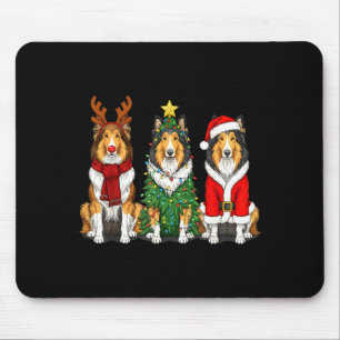 Alfombrilla De Ratón Navidad Retro Collie Áspero Perro Reno Santa