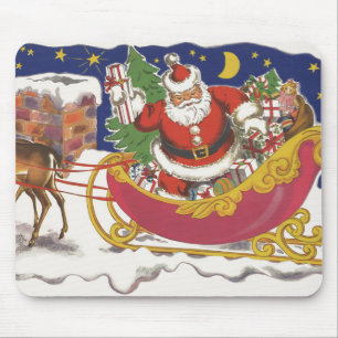 Alfombrilla De Ratón Navidad Vintage, Alegre Santa Claus con Trineo