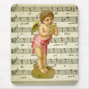 Alfombrilla De Ratón Navidad Vintage, Ángel Músico con Flauta de Pan