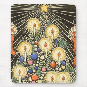 Alfombrilla De Ratón Navidad Vintage, Árbol con Velas y una Estrella