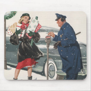 Alfombrilla De Ratón Navidad Vintage, Compras Regalos Policía