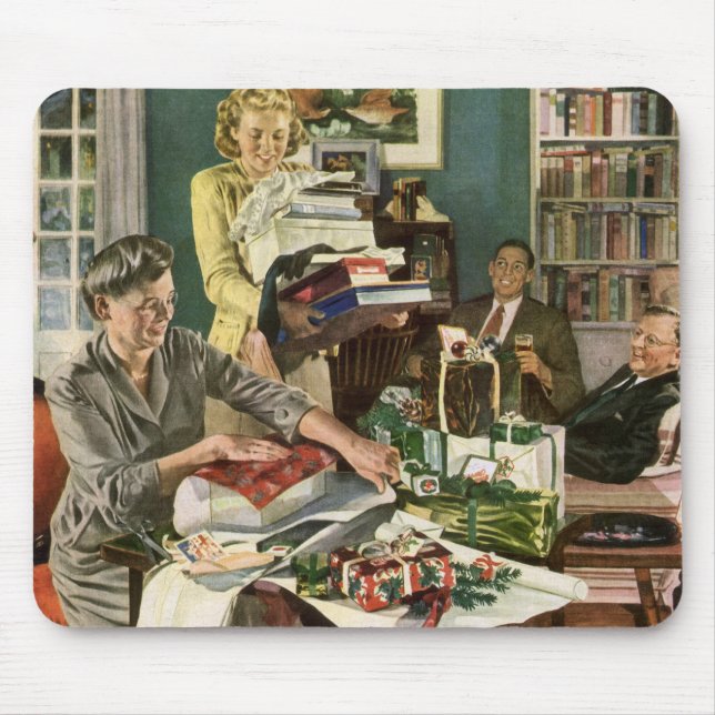 Alfombrilla De Ratón Navidad vintage, Feliz Regalos Familiares (Frente)