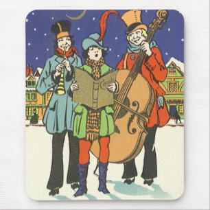 Alfombrilla De Ratón Navidad Vintage, músicos villancicos con música