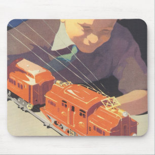 Alfombrilla De Ratón Navidad Vintage, Niño Jugando con Trenes de Juguet