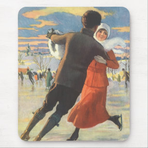 Alfombrilla De Ratón Navidad Vintage, Pareja Romántica Patinando sobre