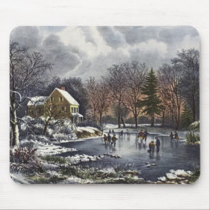 Alfombrilla De Ratón Navidad vintage, primeros patinadores de invierno