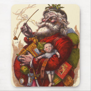 Alfombrilla De Ratón Navidad Vintage, Santa Claus Victoriano Con Juguet