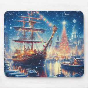 Alfombrilla De Ratón Navidades/barco atracado en invierno