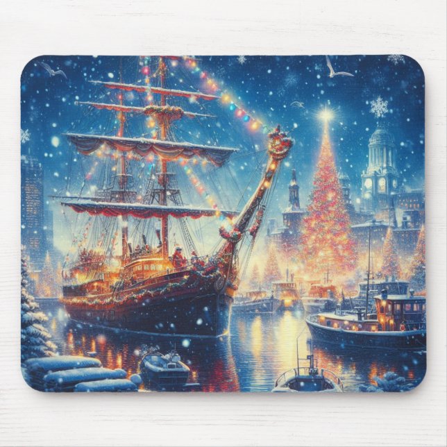 Alfombrilla De Ratón Navidades/barco atracado en invierno (Frente)