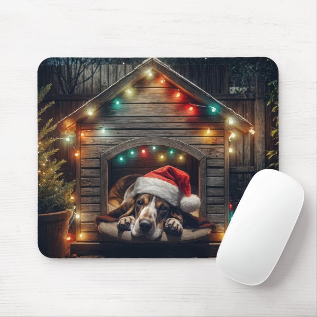 Alfombrilla De Ratón Navidades Basset Hound En Doghouse (Con ratón)
