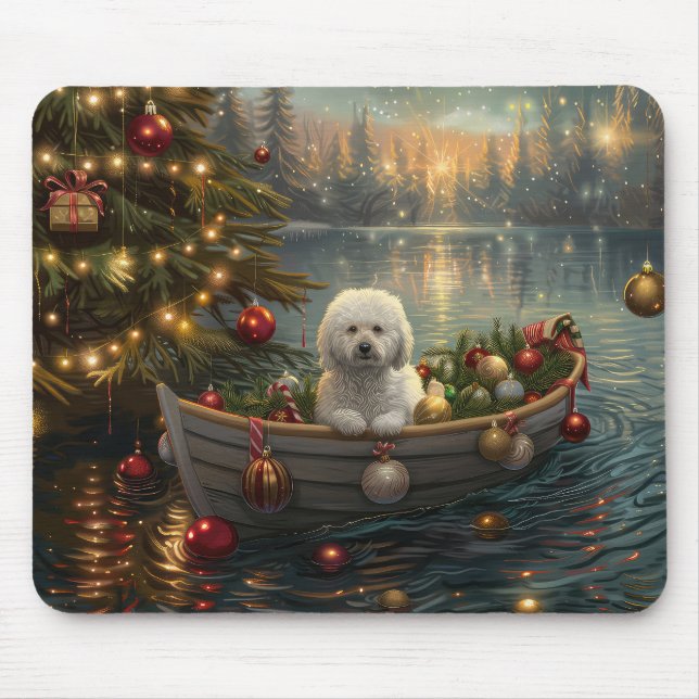 Alfombrilla De Ratón Navidades Bichon Frise Voyage festivo (Frente)