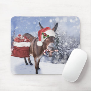 Alfombrilla De Ratón Navidades burro con gorra rojo gracioso