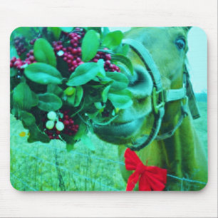 Alfombrilla De Ratón Navidades Caballo Verde azulado Mistletoe