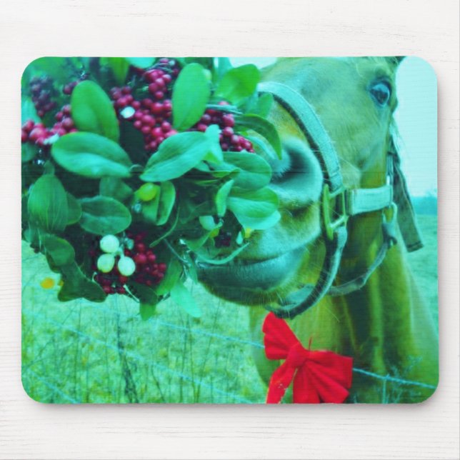Alfombrilla De Ratón Navidades Caballo Verde azulado Mistletoe (Frente)