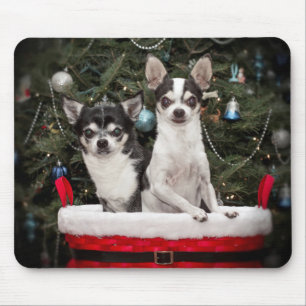 Alfombrilla De Ratón Navidades Chihuahua en una canasta roja