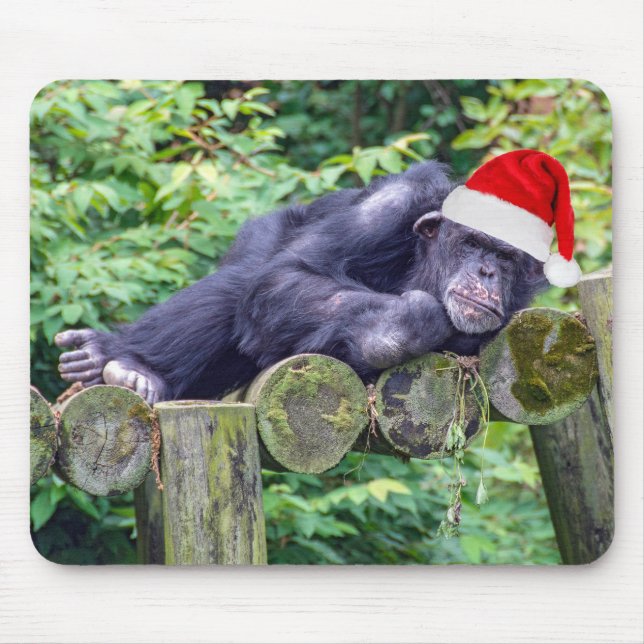Alfombrilla De Ratón Navidades Chimpanzee con un Santa Hat (Frente)