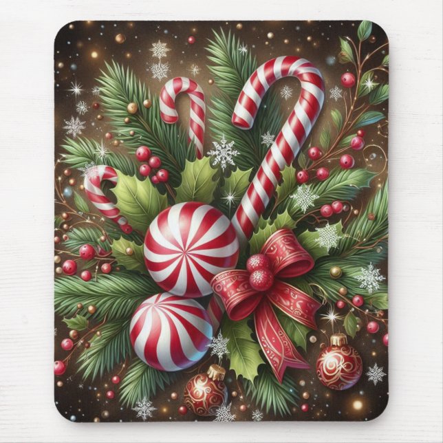 Alfombrilla De Ratón Navidades clásicos de caña de caña de caña/menta v (Frente)