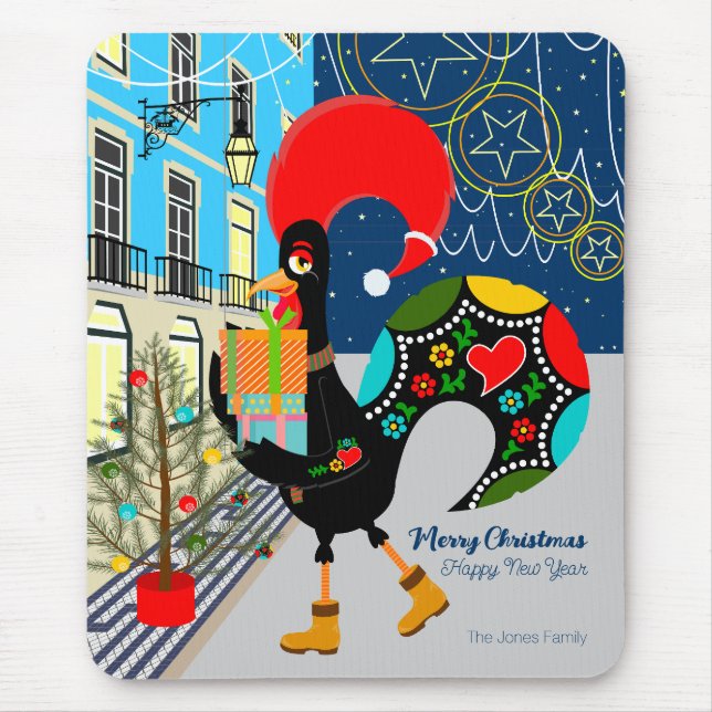 Alfombrilla De Ratón Navidades comprando con el Rooster Portugués (Frente)