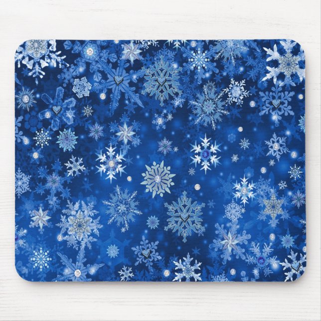 Alfombrilla De Ratón Navidades Copos de nieve azules y plateados (Frente)