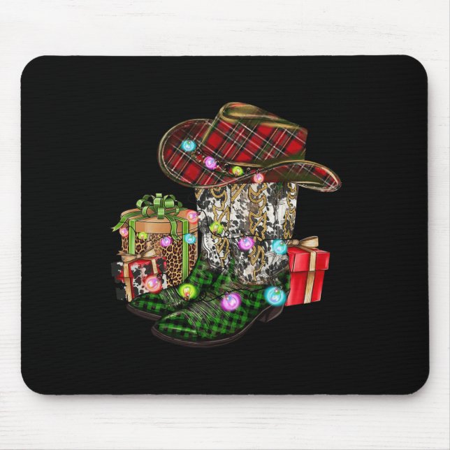 Alfombrilla De Ratón Navidades Cowboy Boot Piel de vaca occidental Xmas (Frente)