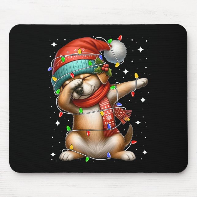 Alfombrilla De Ratón Navidades Dabbing Dog Santa Hat iluminan a mujeres (Frente)