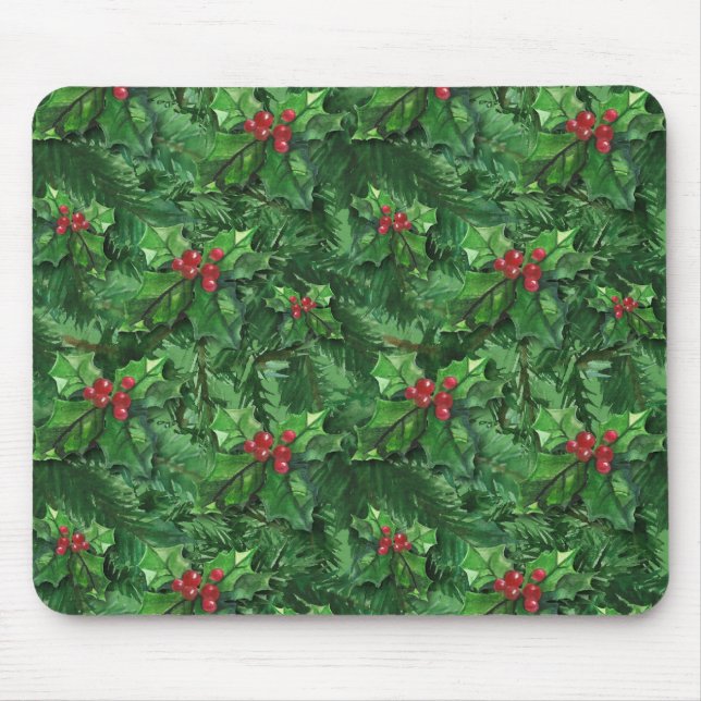 Alfombrilla De Ratón Navidades de acuarela Holly Berries (Frente)