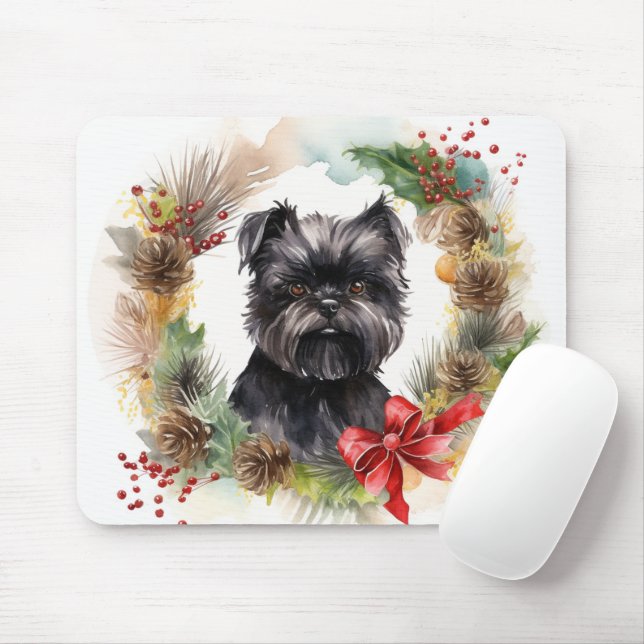 Alfombrilla De Ratón Navidades de Affenpinscher Wreath Festive Pup (Con ratón)