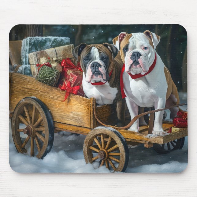Alfombrilla De Ratón Navidades de American Staffordshire Snowy Sleigh (Frente)