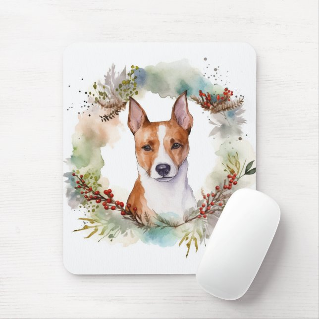 Alfombrilla De Ratón Navidades de Basenji Wreath Festive Pup (Con ratón)