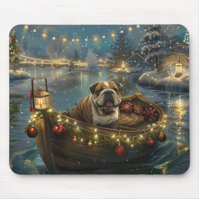Alfombrilla De Ratón Navidades de bulldog de vacaciones (Frente)