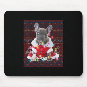 Alfombrilla De Ratón Navidades de Bulldog franceses iluminan perro suét