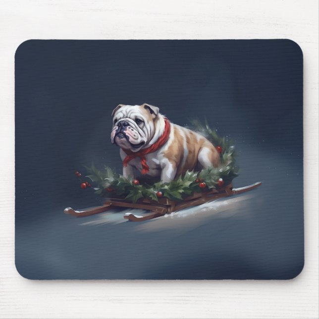 Alfombrilla De Ratón Navidades de bulldog nevan invierno (Frente)