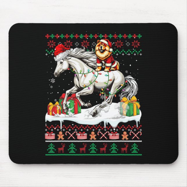 Alfombrilla De Ratón Navidades de caballos de Santa Chow Riding Sweater (Frente)