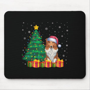 Alfombrilla De Ratón Navidades de Collie Santa Hat iluminan a los perro