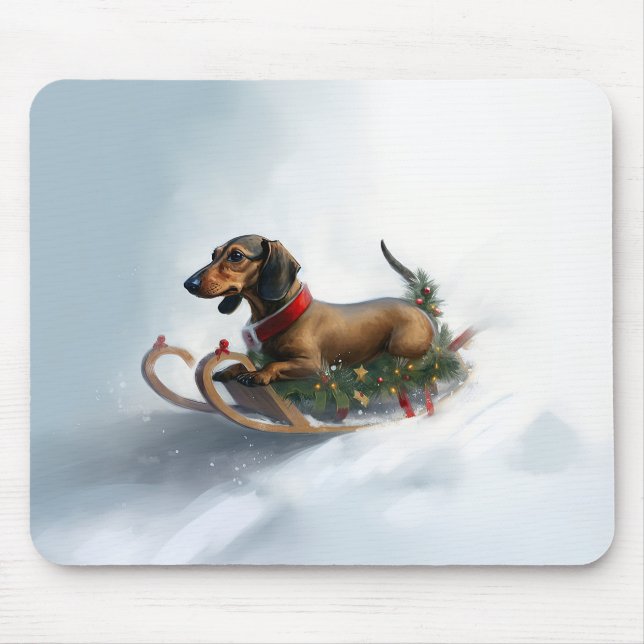 Alfombrilla De Ratón Navidades de Dachshund en invierno (Frente)
