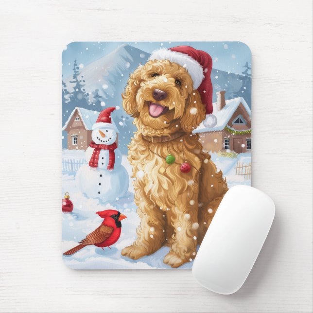 Alfombrilla De Ratón Navidades de Goldendoodle Winter Wonderland disfru (Con ratón)