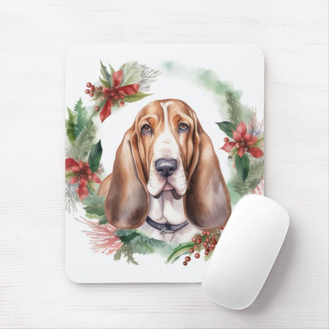 Alfombrilla De Ratón Navidades de Hound Basset Wreath Festimes Pup (Con ratón)