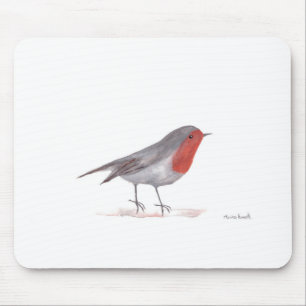 Alfombrilla De Ratón Navidades de invierno con acuarela de aves Robin a