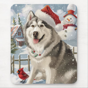 Alfombrilla De Ratón Navidades de invierno de Alaskan Malamute Dog Wond
