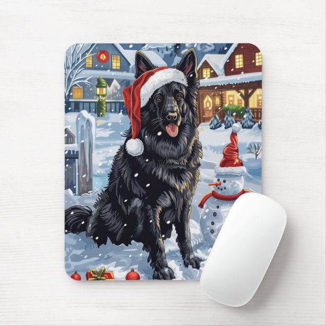 Alfombrilla De Ratón Navidades de invierno de Shepherd Dog en Bélgica (Con ratón)