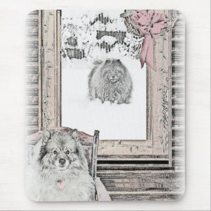 Alfombrilla De Ratón Navidades de Keeshond Ventana de Invierno Pintura 