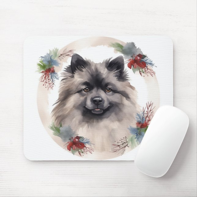 Alfombrilla De Ratón Navidades de Keeshond Wreath Festive Pup (Con ratón)