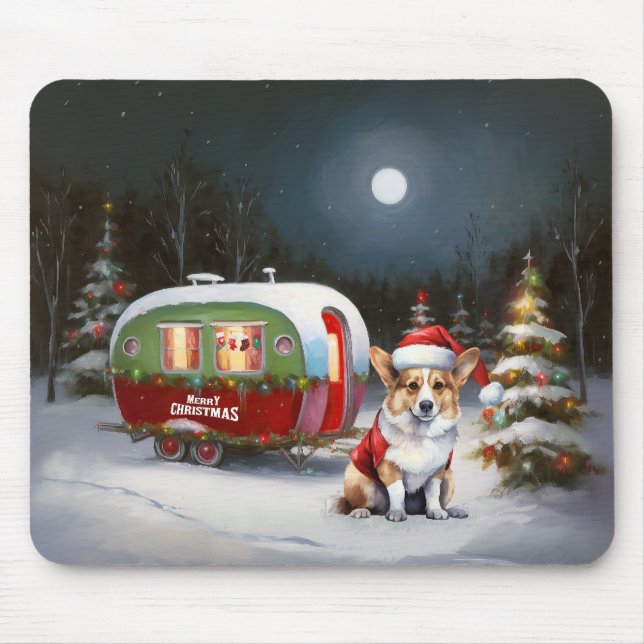 Alfombrilla De Ratón Navidades de la Caravana de Invierno Corgi Aventur (Frente)